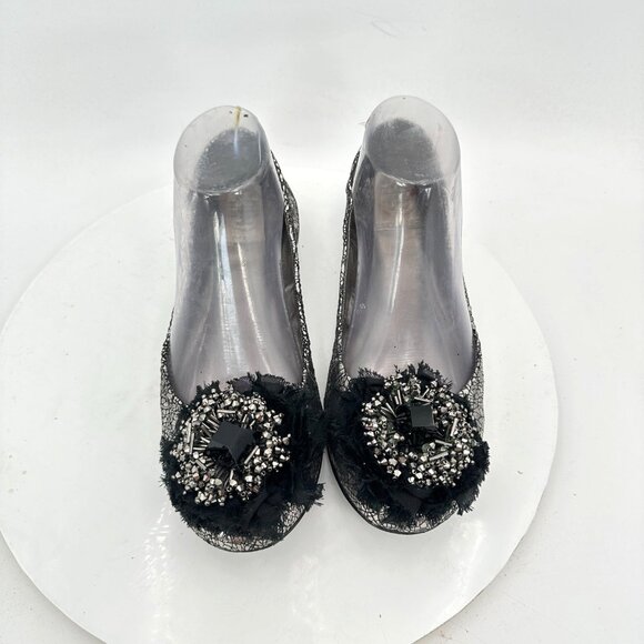 Tory Burch Women Size 7.5M Scrunch Amelia Crystal Silver Ballet Flat Shoes - Picture 1 of 11